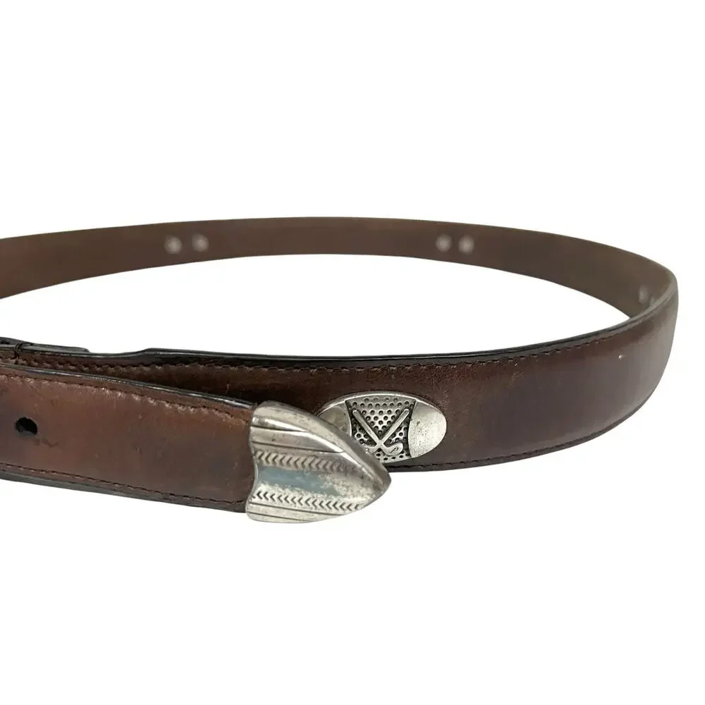 Vintage Danbury Men's Golf Belt Club Conchos Top Grain Oil-tan Leather Brown 38